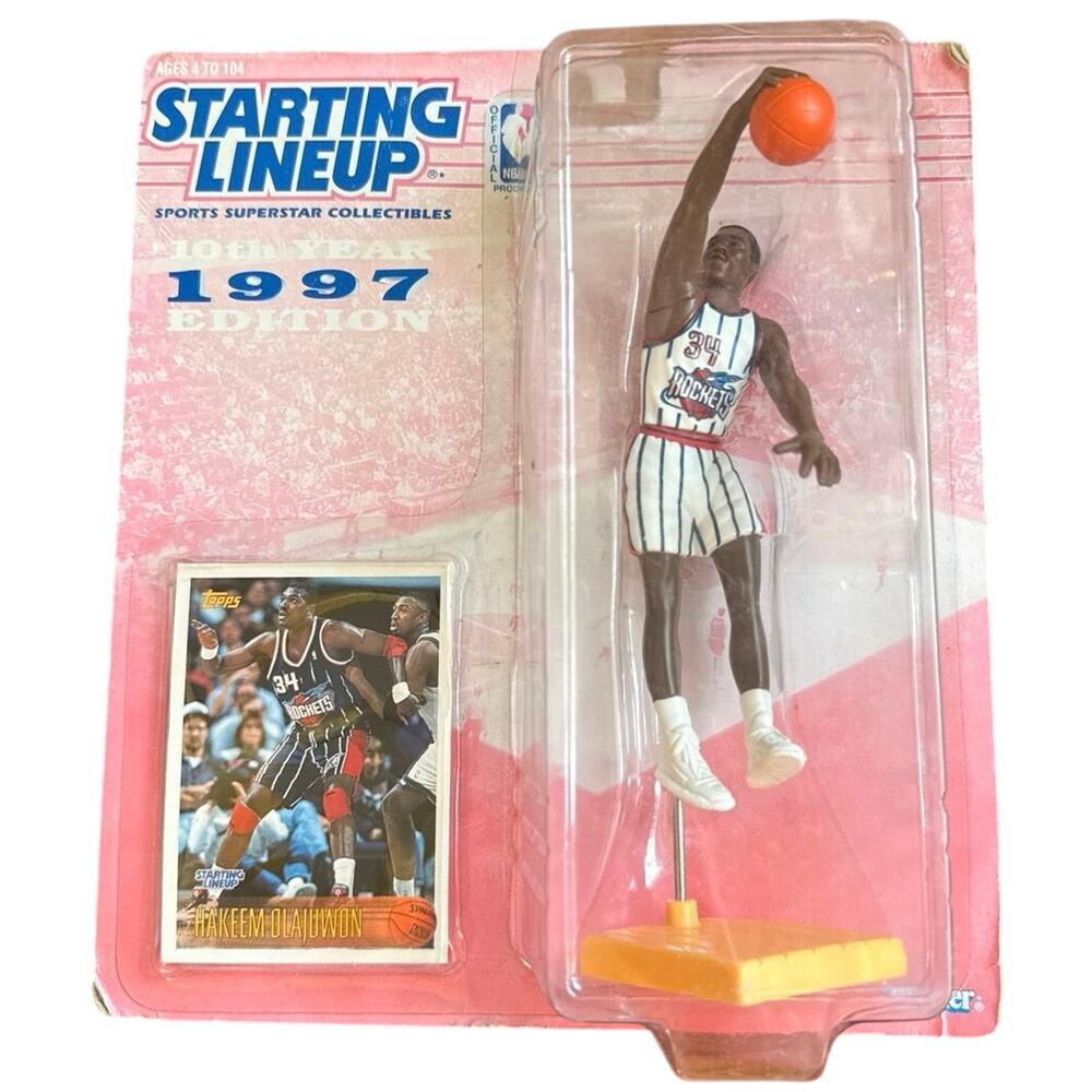 1997 Starting Lineup Hakeem Olajuwon Houston Rockets 10th Year Ed Kenner NIB